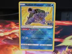 Radiant Blastoise Pokemon GO Near Mint Sleeved Holo Pokemon Card Reverse NM - Image 1