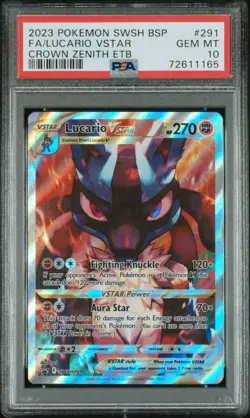 2023 Pokemon - Lucario VSTAR - Crown Zenith ETB Full Art Promo - #SWSH291 PSA 10 - Image 1