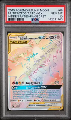 POKEMON SUN & MOON HIDDEN FATES FULL ART/MOLTRES & ZAPDOS & ARTICUNO GX PSA 10 - Image 1