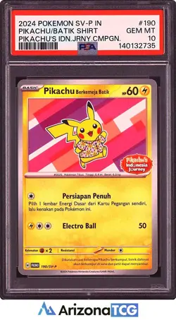 Pokemon 2024 Batik Pikachu 190/SV-P Indonesia Journey Indonesian GEM MINT PSA 10 - Image 1