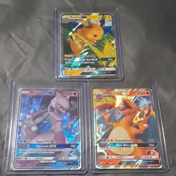 Pokemon Hidden Fates GX Holo Card Lot Charizard Raichu Mewtwo English 3 Cards - Image 1