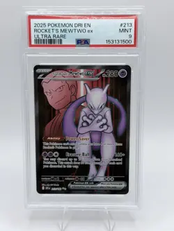Team Rocket’s Mewtwo ex PSA 9 #213/182 Ultra Rare Holo Pokemon Card 2025 - Image 1