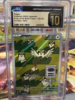 POKEMON JPN SV3-RULER OF THE BLACK FLAME ART RARE 118 PIDGEY CGC PRISTINE 10!!! - Image 1