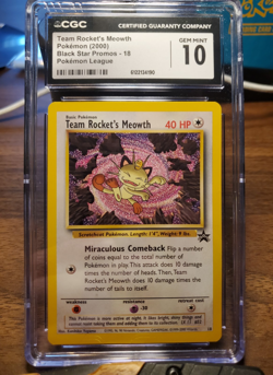Pokemon Team Rocket's Meowth 18 Black Star Promo CGC 10 League Wotc 2000 - Image 1