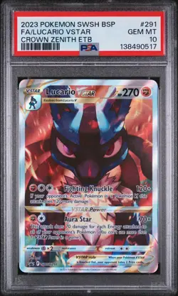 2023 Pokemon - Lucario VSTAR - Crown Zenith ETB Full Art Promo - #SWSH291 PSA 10 - Image 1