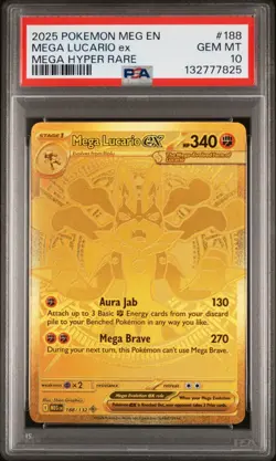 2025 POKEMON MEG EN-MEGA EVOLUTION MEGA HYPER RARE #188 MEGA LUCARIO EX PSA 10 - Image 1