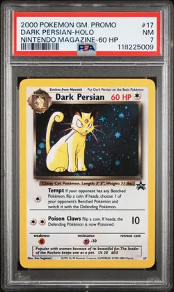 2000 POKEMON GAME PROMO NINTENDO MAGAZINE-60 HP #17 DARK PERSIAN-HOLO PSA 7 - Image 1