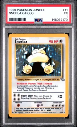 1999 POKEMON JUNGLE #11 SNORLAX-HOLO PSA 1 - Image 1