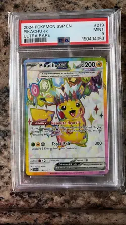 2024 POKEMON SSP EN-SURGING SPARKS ULTRA RARE #219 PIKACHU EX PSA 9 - Image 1