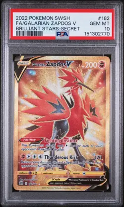 2022 POKEMON SWORD & SHIELD BRILLIANT STARS FULL ART/GALARIAN ZAPDOS V PSA 10 - Image 1
