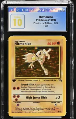 1999 Pokemon 1st Edition Fossil Holo Hitmonlee CGC 10 Pristine POP 10! - Image 1