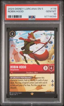 2024 Disney Lorcana En 5-Shimmerins Skies Robin Hood Sharpshooter #118 PSA 10 - Image 1