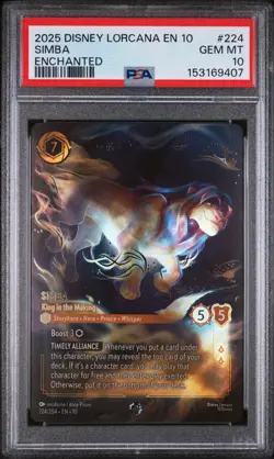 2025 DISNEY LORCANA EN 10-ENCHANTED #224 SIMBA - KING IN THE MAKING PSA 10 - Image 1