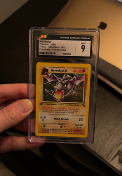 Aerodactyl CGC 9 Pokemon WOTC 1999 Fossil Prerelease Cosmos Holo Double Swirls - Image 2