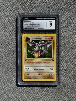 Aerodactyl CGC 9 Pokemon WOTC 1999 Fossil Prerelease Cosmos Holo Double Swirls - Image 3