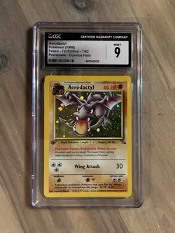 Aerodactyl CGC 9 Pokemon WOTC 1999 Fossil Prerelease Cosmos Holo Double Swirls - Image 4