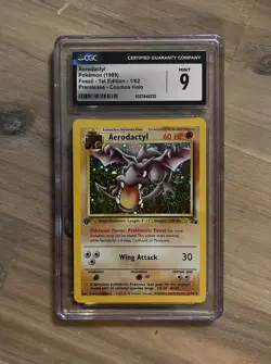 Aerodactyl CGC 9 Pokemon WOTC 1999 Fossil Prerelease Cosmos Holo Double Swirls - Image 5