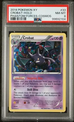 Crobat PSA 8 Pokemon 2014 XY Phantom Forces 33/119 Cosmos Holo Low POP 29 - Image 1