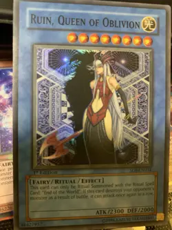 YuGiOh Ruin, Queen of Oblivion Super Rare 1st Edition SOI-EN034 - Image 1