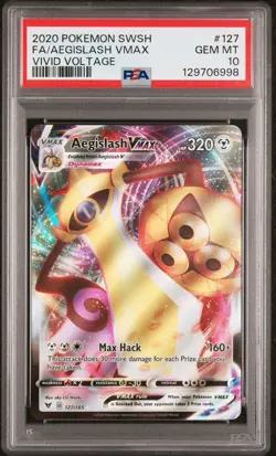2020 Pokemon Vivid Voltage # 127 Full Art Aegislash VMAX PSA 10 Card GEM MINT! - Image 1