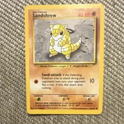 1999 Original Pokemon TCG Base Set- Sandshrew 62/102 WOTC Card - Image 1