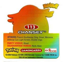 POKEMON LAMINCARD EDIBAS, CHANSEY, CARD # 113 OF 150, YEAR 2006 - Image 2