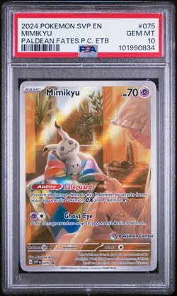 2024 POKEMON PALDEAN FATES POKEMON CENTER ETB PROMO SVP #075 MIMIKYU PSA 10 - Image 1
