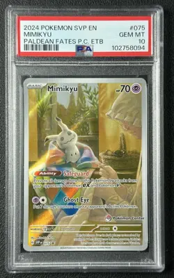 MIMIKYU PSA 10 2024 POKEMON CENTER SVP PAL EN #075 PALDEAN FATES P.C ETB RARE 94 - Image 1