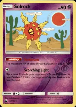 Pokemon Reverse Holo Solrock SM - Celestial Storm 62/168 LP - Image 1