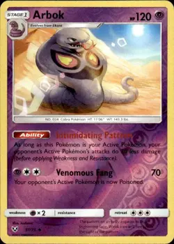 Pokemon Reverse Holo Arbok Shining Legends 37/73 LP - Image 1