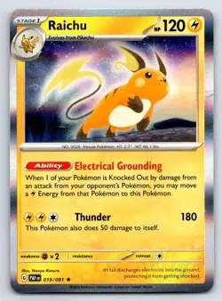 Pokemon Raichu Paldean Fates PAF RARE HOLO 019/091 Kimura NM - Image 1