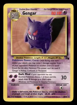 Gengar 20/62 Rare Fossil WOTC Pokemon NM - Image 1