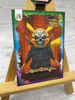 Pikachu as Chromeskull Lazer Holo Non- Pokemon Fan Art Holyday Edition Card - Image 2