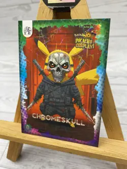 Pikachu as Chromeskull Lazer Holo Non- Pokemon Fan Art Holyday Edition Card - Image 3