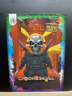 Pikachu as Chromeskull Lazer Holo Non- Pokemon Fan Art Holyday Edition Card - Image 5