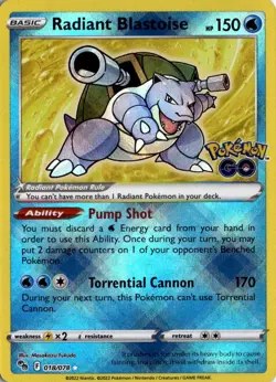 Radiant Blastoise Radiant Rare Pokemon GO 018/078 NM - Image 1