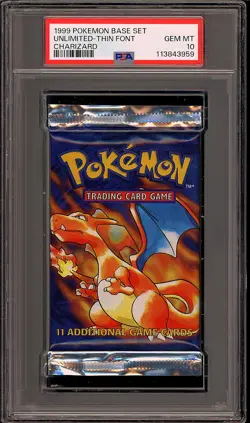 Pokemon 1999 WOTC Thin Font Base Set Charizard Sealed Booster Pack GEM MT PSA 10 - Image 1
