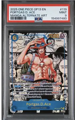2025 One Piece OP13 EN #119 Portgas D. Ace Manga Alternate Art PSA 9 MINT - Image 1
