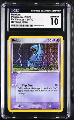 CGC Graded 10 Gem Mint Beldum 55/107 EX Deoxys Reverse Holo Pokemon Card - Image 1