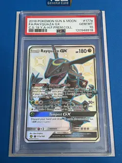 2018 Pokemon Sun & Moon Hidden Fates Rayquaza GX #177a Shiny Full Art PSA 10 - Image 1