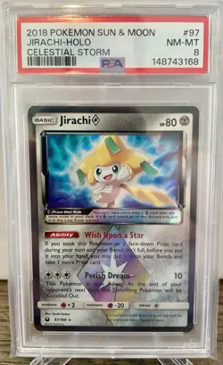 2018 POKEMON SUN & MOON CELESTIAL STORM #97 JIRACHI-HOLO PSA 8 - Image 1