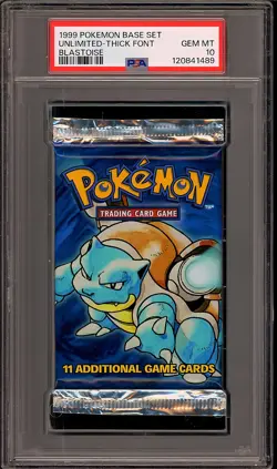 Pokemon 1999 WOTC Thick Font Base Set Blastoise Sealed Booster Pack PSA 10 - Image 1