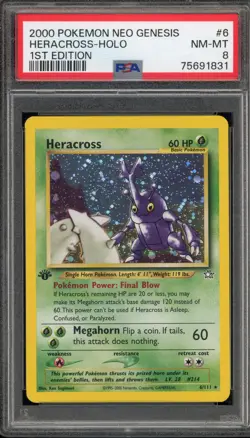 Pokemon Heracross Neo Genesis 1st Edition Holo Rare #6 PSA 8 - Image 1