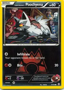 Team Magma's Poochyena 17/34 Double Crisis Common NM Pokemon TCG - Image 1