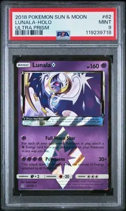 2018 Pokemon Sun & Moon LUNALA Holo Ultra Prism #62 PSA 9 - Image 1