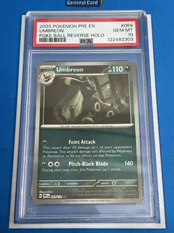 2025 Pokemon Prismatic Evolutions Umbreon 059/131 Poke Ball Reverse Holo PSA 10 - Image 1