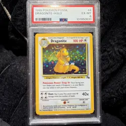 1999 POKEMON FOSSIL #4 DRAGONITE-HOLO PSA 6 - Image 1