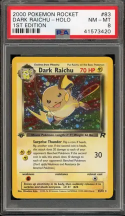 Pokemon Dark Raichu Team Rocket 1st Edition Holo Secret Rare #83 PSA 8 - Image 1