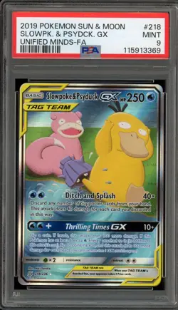 Pokemon Slowpoke & Psyduck GX Unified Minds Full Art #218 PSA 9 Mint - Image 1