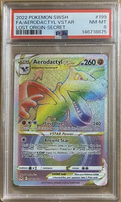 Aerodactyl VStar 2022 Pokemon SWSH #199/196 Full Art Lost Origin Sec. Holo PSA 8 - Image 1